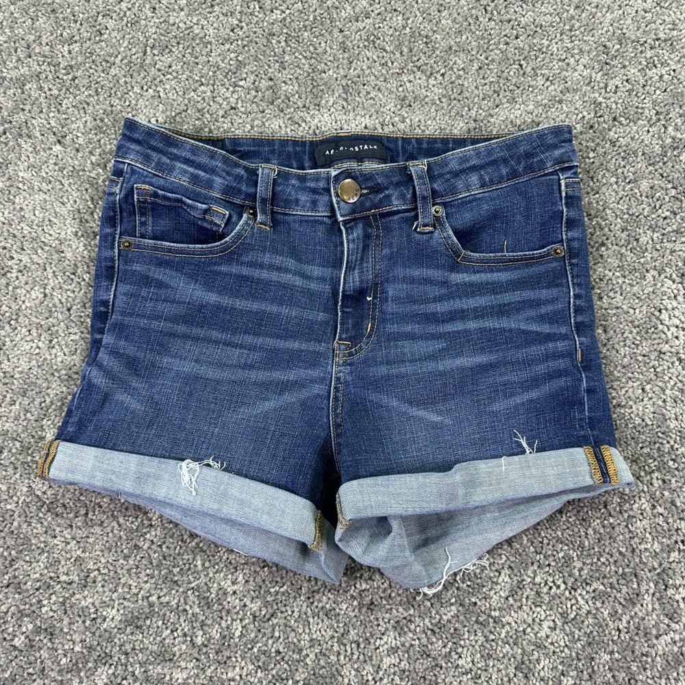 Aeropostale Shorts Womens 8 Blue Denim High Rise Midi Cuffed Casual Summer